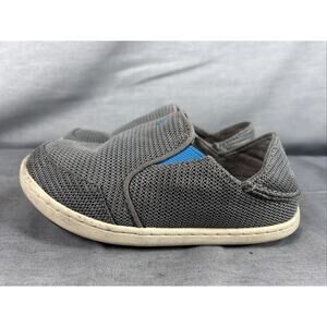 Olukai Boys Nohea Mesh Slip On Shoes Gray Flat Textile shoes loafers size 12